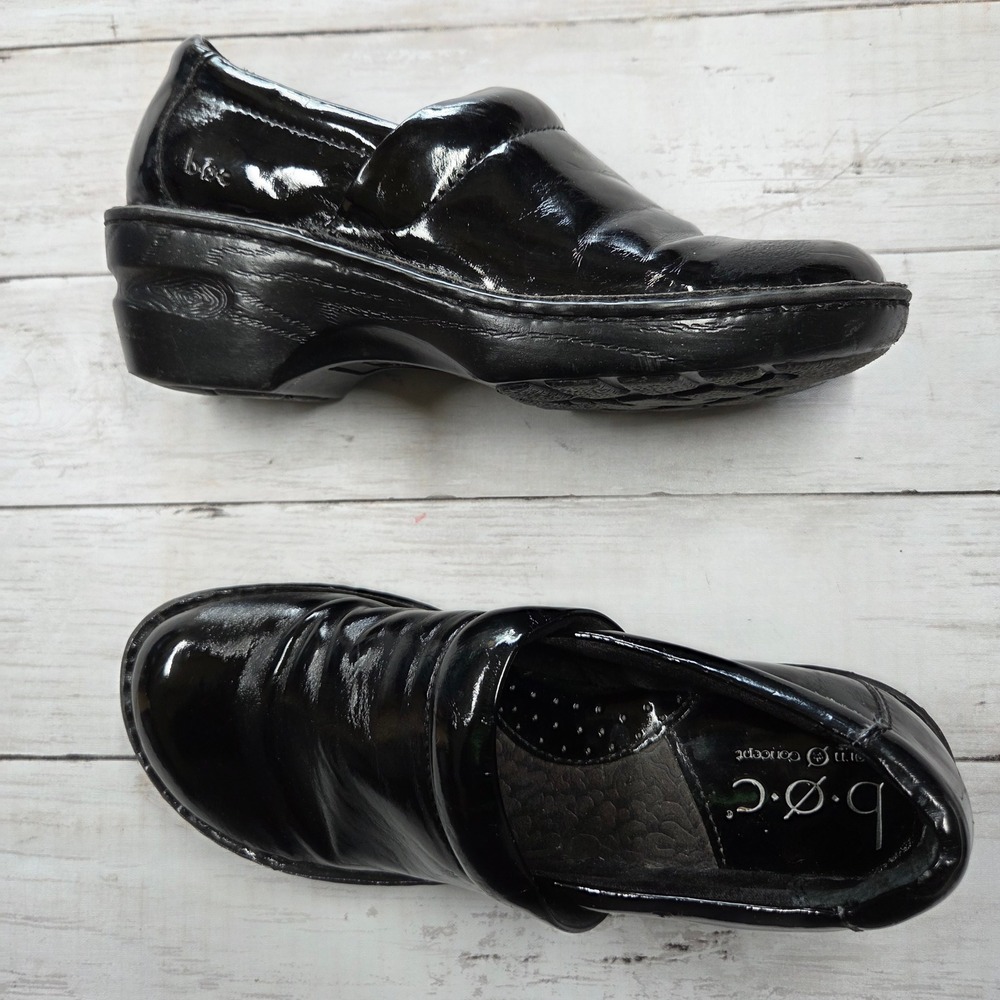 b.o.c. Born Concept Clogs Women 8‎ Black Patent Leather Slip On Wedge Platform